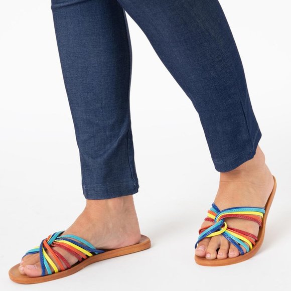 NEW Rainbow Criss-Cross Slide Flat Sandal Open Toe - Picture 6 of 6